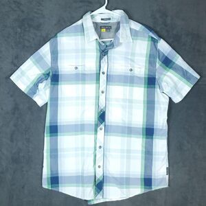 Eddie Bauer Travex Shirt Mens XLT Blue Green Plaid Classic Fit Short Sleeve